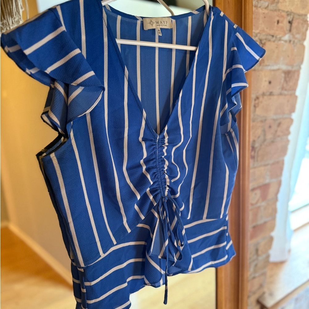 Wayf Blue and White Striped Blouse